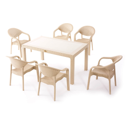 Heniver Bambu Camlı Masa Set 90X150cm