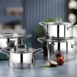 Lines 8 Piece Silver Steel Cookware Set Metal Handle