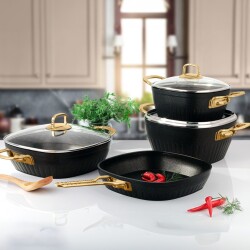 Lines Defne 7 Parça Granit Set Altın Kulp