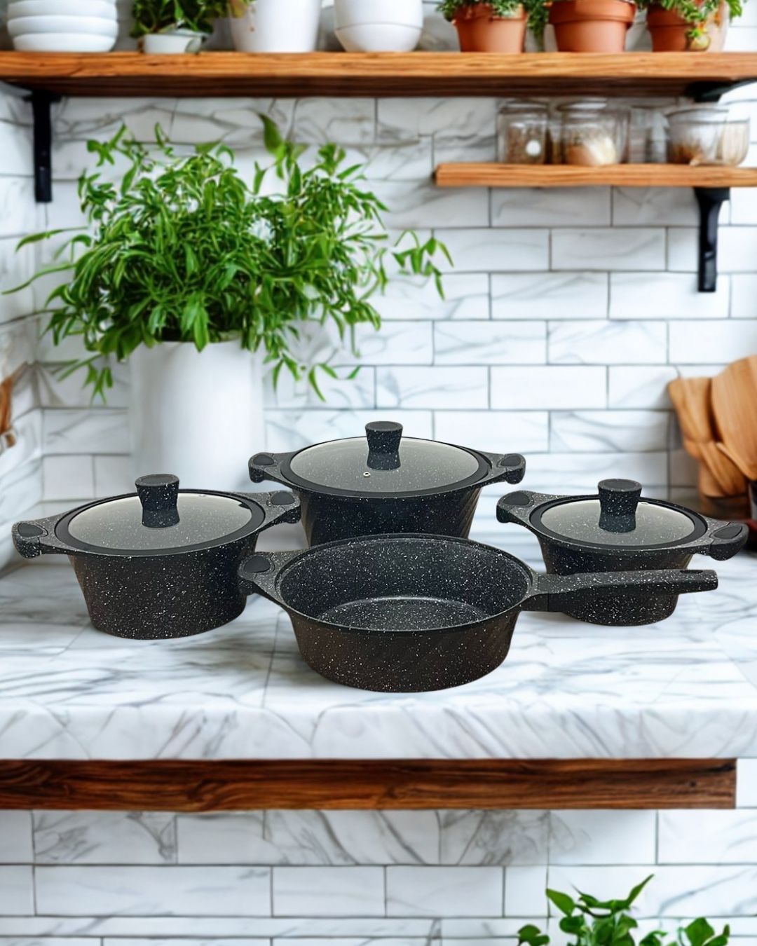 Queen Time 7 Parça Granit Tencere Seti 4 mm