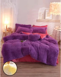 Peluş Çift Renk Nevresim Takımı Çift Kişilik - Mor