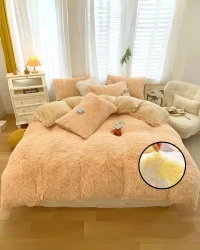 Peluş Çift Renk Nevresim Takımı Çift Kişilik - Krem