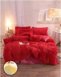 Peluş Çift Renk Nevresim Takımı Çift Kişilik - Kırmızı