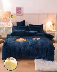 Peluş Çift Renk Nevresim Takımı Çift Kişilik - Lacivert